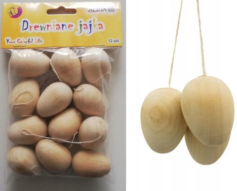 Jajka Drewniane Jaja Wielkanocne Wiosenne Naturalne Ze Sznureczkami 12 szt. Jajka Drewniane Jaja Wielkanocne Wiosenne Naturalne Ze Sznureczkami 12 szt.