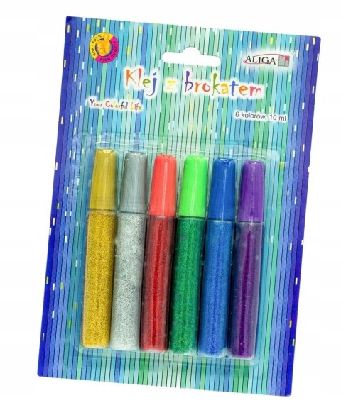 Klej z Brokatem 10ml Brokat w Płynie Połysk Zestaw Komplet 6 Kolorów Klej z Brokatem 10ml Brokat w Płynie Połysk Zestaw Komplet 6 Kolorów
