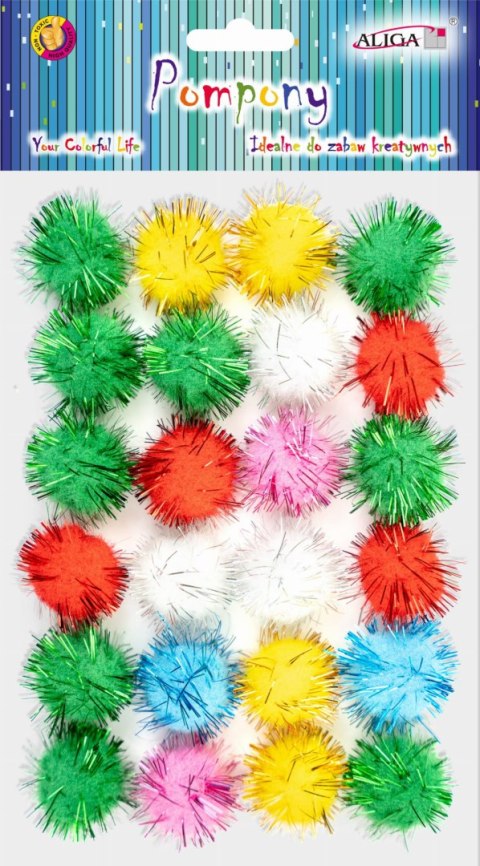 Pompony Mix Kolorów z Brokatem Kreatywne Ozdobne Idealne do Prac Plastycznych 2,5cm 25szt Pompony Mix Kolorów z Brokatem Kreatywne Ozdobne Idealne do Prac Plastycznych 2,5cm 25szt