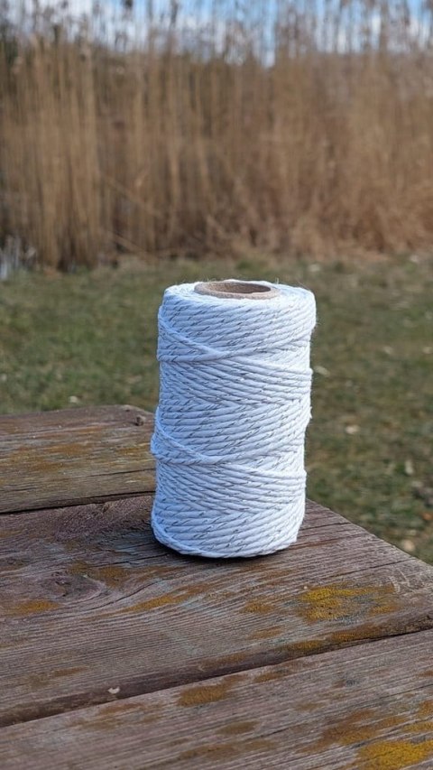Sznurek do Makramy Bawełniany Skręcany Ekologiczny Srebrna Nitka 60m 2mm Sznurek do Makramy Bawełniany Skręcany Ekologiczny Srebrna Nitka 60m 2mm