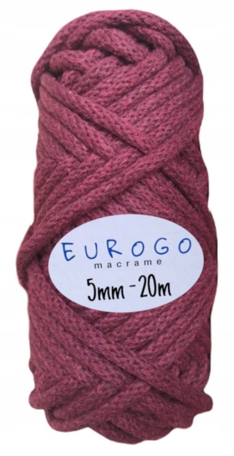 Sznurek do Makramy Pleciony Bawełniany z Rdzeniem Burgund 20m 5mm Sznurek do Makramy Pleciony Bawełniany z Rdzeniem Burgund 20m 5mm