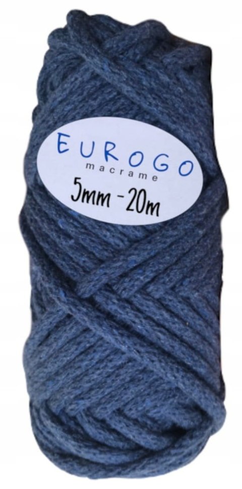 Sznurek do Makramy Pleciony Bawełniany z Rdzeniem Jeans 20m 5mm Sznurek do Makramy Pleciony Bawełniany z Rdzeniem Jeans 20m 5mm