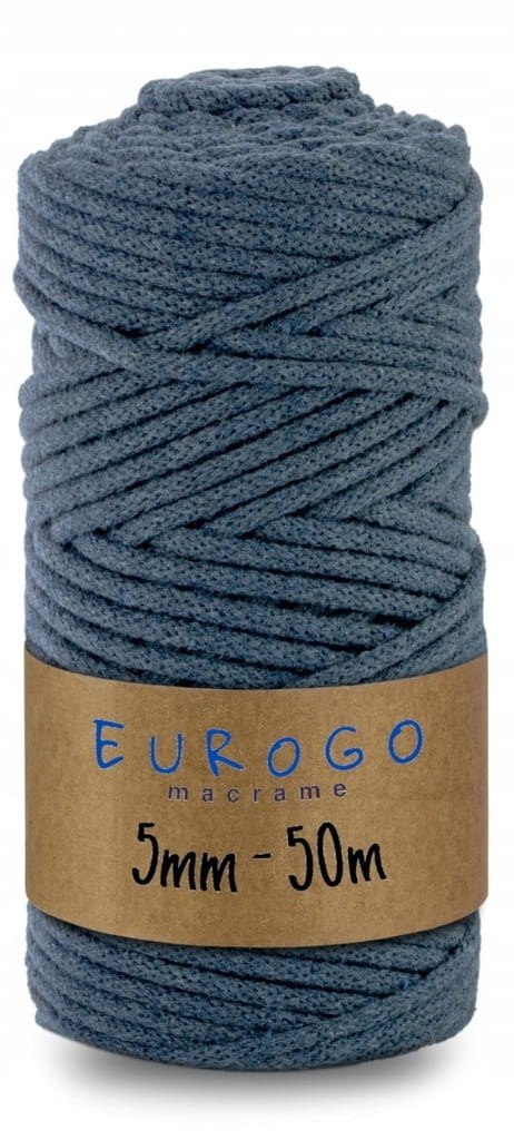 Sznurek do Makramy Pleciony Bawełniany z Rdzeniem Jeans 50m 5mm Sznurek do Makramy Pleciony Bawełniany z Rdzeniem Jeans 50m 5mm