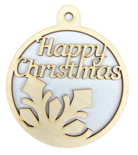 Bombka Drewniana Zawieszka na Choinkę HAPPY CHRISTMAS Sklejka Bombka Drewniana Zawieszka na Choinkę HAPPY CHRISTMAS Sklejka
