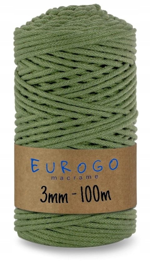 Sznurek do Makramy Bawełniany Pleciony z Rdzeniem Khaki 100m 3mm Sznurek do Makramy Bawełniany Pleciony z Rdzeniem Khaki 100m 3mm