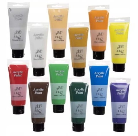 Farby Akrylowe do Malowania Wydajne Zestaw Farb Komplet 12 sztuk 100ml Farby Akrylowe do Malowania Wydajne Zestaw Farb Komplet 12 sztuk 100ml