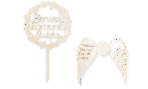 Pamiątka Pierwszej Komunii Świętej Topper na Tort Skrzydełka Drewniane Eko Pamiątka Pierwszej Komunii Świętej Topper na Tort Skrzydełka Drewniane Eko