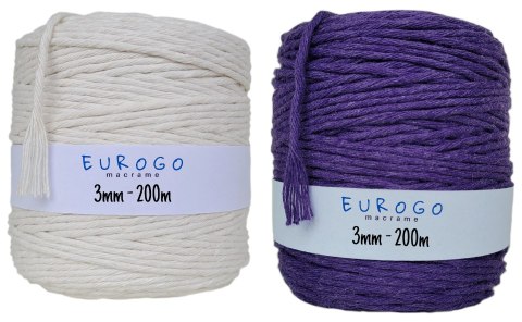 Sznurek Bawełniany Skręcany do Makramy Naturalny Lawendowy Zestaw ECO Sznurek Bawełniany Skręcany do Makramy Naturalny Lawendowy Zestaw ECO