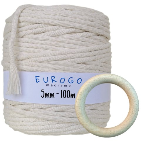Sznurek Bawełniany do Makramy 100m 5mm +Kółko 55mm Sznurek Bawełniany do Makramy 100m 5mm +Kółko 55mm