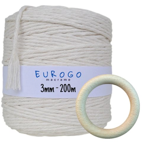 Sznurek Bawełniany do Makramy 200m 3mm +Kółko 55mm Sznurek Bawełniany do Makramy 200m 3mm +Kółko 55mm