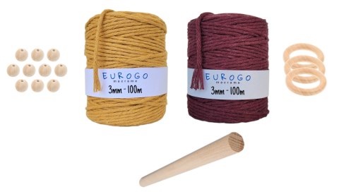 Sznurek Skręcany Bawełniany do Makramy Musztardowy Bordowy Zestaw ECO Sznurek Skręcany Bawełniany do Makramy Musztardowy Bordowy Zestaw ECO