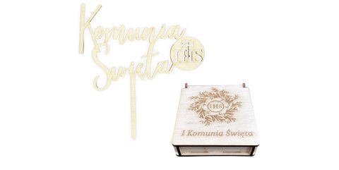 Topper na Tort Pudełko Drewniane Pamiątka Pierwszej Komunii Świętej Dekor Topper na Tort Pudełko Drewniane Pamiątka Pierwszej Komunii Świętej Dekor