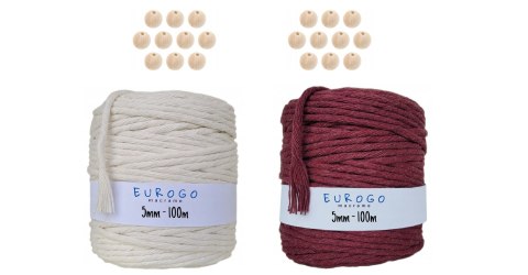 Sznurek do Makramy 5mm Bawełniany Skręcany Koraliki Drewniane 25mm ZESTAW Sznurek do Makramy 5mm Bawełniany Skręcany Koraliki Drewniane 25mm ZESTAW