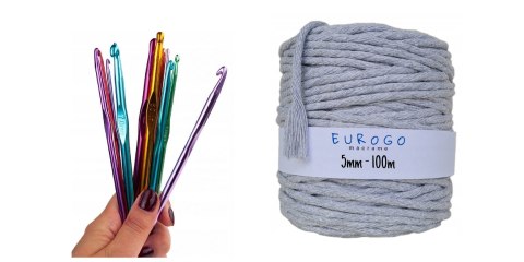 Sznurek do Makramy 5mm Szary Bawełniany Skręcany Szydełka Zestaw Komplet Sznurek do Makramy 5mm Szary Bawełniany Skręcany Szydełka Zestaw Komplet