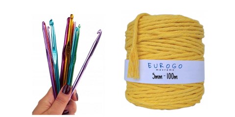 Sznurek do Makramy 5mm Żółty Bawełniany Skręcany Szydełka Szydełko Zestaw Sznurek do Makramy 5mm Żółty Bawełniany Skręcany Szydełka Szydełko Zestaw