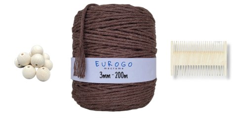 Sznurek do Makramy Bawełniany Skręcany 3mm BRĄZOWY Koraliki Drewniane 25mm Sznurek do Makramy Bawełniany Skręcany 3mm BRĄZOWY Koraliki Drewniane 25mm