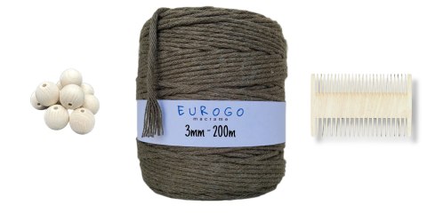 Sznurek do Makramy Bawełniany Skręcany 3mm KHAKI Koraliki Drewniane 25mm Sznurek do Makramy Bawełniany Skręcany 3mm KHAKI Koraliki Drewniane 25mm