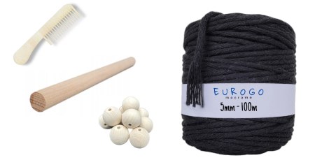 Sznurek do Makramy Bawełniany Skręcany Czarny 5mm Koraliki Drewniane Zestaw Sznurek do Makramy Bawełniany Skręcany Czarny 5mm Koraliki Drewniane Zestaw