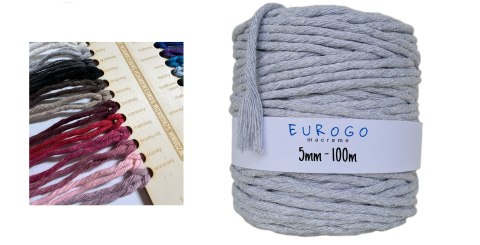 Sznurek do Makramy Szary Skręcany Bawełniany 5mm PRÓBNIK Kolorów Sznurka Sznurek do Makramy Szary Skręcany Bawełniany 5mm PRÓBNIK Kolorów Sznurka