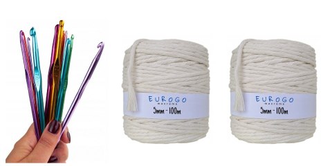 Szydełka Zestaw Sznurek do Szydełka Sznurek Bawełniany 5mm Naturalny Eko Szydełka Zestaw Sznurek do Szydełka Sznurek Bawełniany 5mm Naturalny Eko