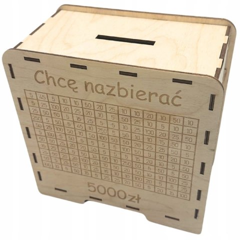 Skarbonka Wykreślana Drewniana CHCĘ NAZBIERAĆ 5000 zł Polski Producent Eko Skarbonka Wykreślana Drewniana CHCĘ NAZBIERAĆ 5000 zł Polski Producent Eko