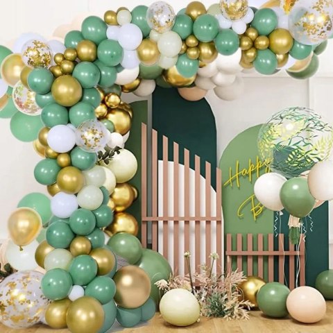 Balony Girlanda Balonowa Zielony Złoty Biały Chrom Dekoracja Zestaw 102 el. Balony Girlanda Balonowa Zielony Złoty Biały Chrom Dekoracja Zestaw 102 el.