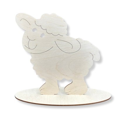 Baranek Wielkanocny Baran Drewniany Owca na Podstawce Dekor Eko DIY 10 cm