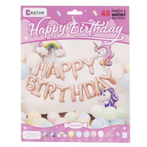 Girlanda Balonowa na Urodziny Napis Happy Birthday Jednorożec Jednorożce