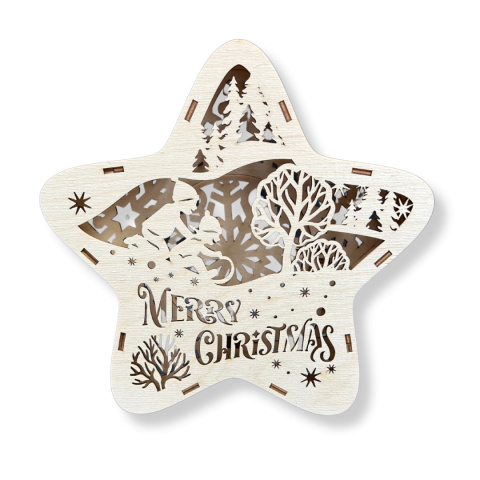 Lampion Świąteczny Drewniany Gwiazdka Merry Christmas Dzieci na Sankach Eko Lampion Świąteczny Drewniany Gwiazdka Merry Christmas Dzieci na Sankach Eko