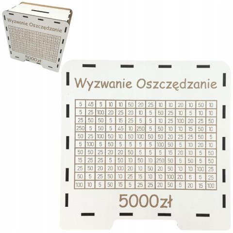 BIAŁA Skarbonka Wykreślanka TWÓJ NAPIS I KWOTA Płyta HDF Pomysł na Prezent