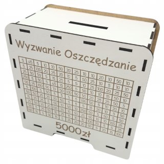 BIAŁA Skarbonka Wykreślanka TWÓJ NAPIS I KWOTA Płyta HDF Pomysł na Prezent