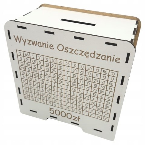 BIAŁA Skarbonka Wykreślanka TWÓJ NAPIS I KWOTA Płyta HDF Pomysł na Prezent