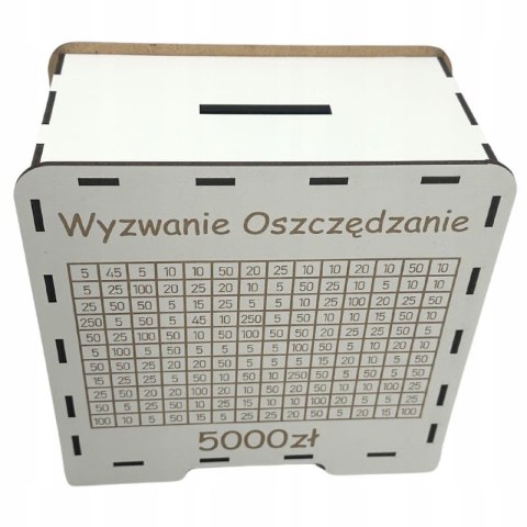BIAŁA Skarbonka Wykreślanka TWÓJ NAPIS I KWOTA Płyta HDF Pomysł na Prezent