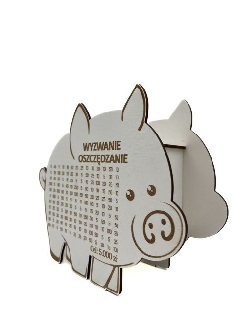 BIAŁA Świnka Skarbonka Płyta HDF Pomysł na Prezent Dekor TWÓJ NAPIS I KWOTA