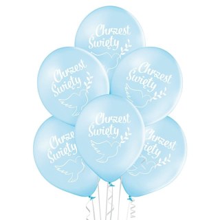 Balony Chrzest Święty Chłopca Niebieskie z Białym Nadrukiem 30 cm 6 sztuk
