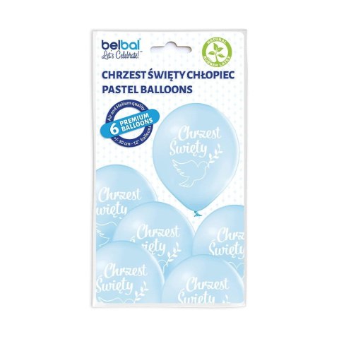 Balony Chrzest Święty Chłopca Niebieskie z Białym Nadrukiem 30 cm 6 sztuk Balony Chrzest Święty Chłopca Niebieskie z Białym Nadrukiem 30 cm 6 sztuk