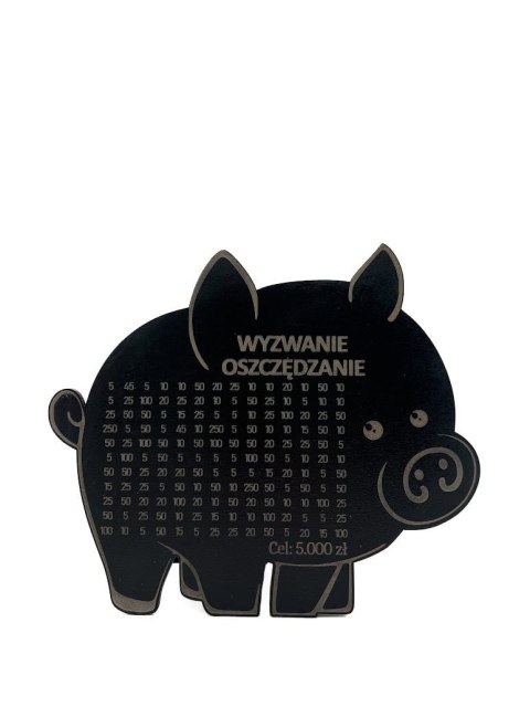 CZARNA Świnka Skarbonka Pomysł na Prezent Płyta HDF Dekor TWÓJ NAPIS I CEL!