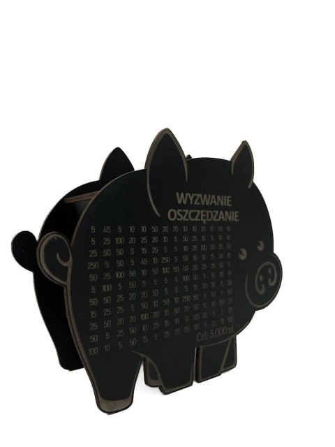 CZARNA Świnka Skarbonka Pomysł na Prezent Płyta HDF Dekor TWÓJ NAPIS I CEL!