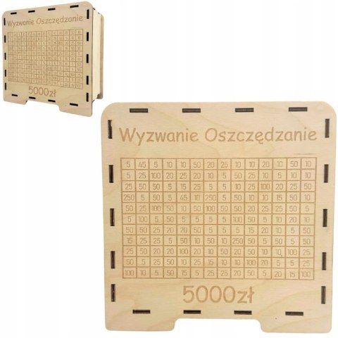 Drewniana Skarbonka Wykreślanka TWÓJ CEL I KWOTA Sklejka Pomysł na Prezent