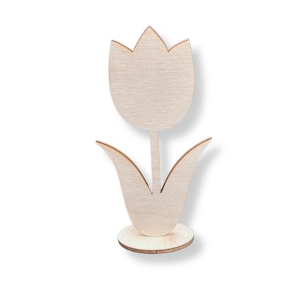 Drewniany Tulipan 12 cm Kwiat Stojący na Podstawce Sklejka Drewniana Dekor