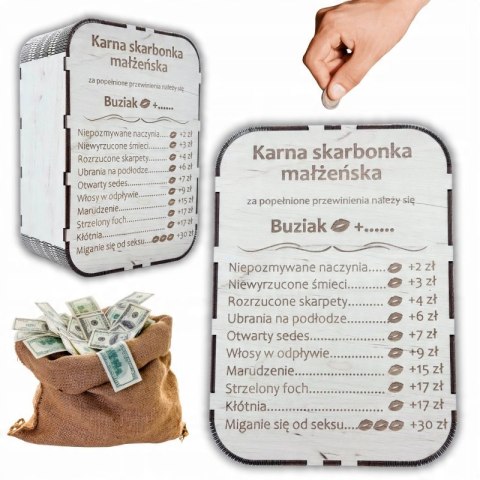Karna Skarbonka Małżeńska dla Par Prezent Wesele Rocznica Sklejka Drewniana