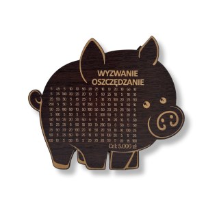 Świnka Skarbonka TWÓJ NAPIS I KWOTA Kolor WENGE Płyta HDF Pomysł na Prezent