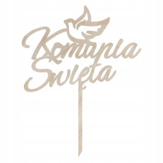 Topper na Tort Komunia Święta Gołąbek na Piku Sklejka Drewniana Naturalna