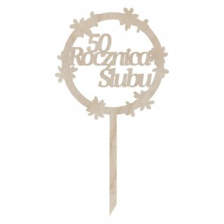 Topper na Tort do Kwiatów Rocznica Ślubu - Personalizowany Drewniany Dekor