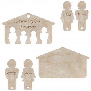 Wieszak na Klucze Domek z Imionami Domowników Sklejka Drewniana Ekologiczna