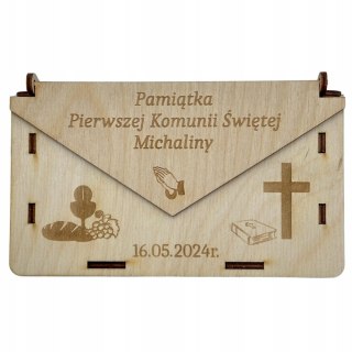 Drewniane Pudełko Koperta Pamiątka I Komunii Świętej Personalizowana Imię