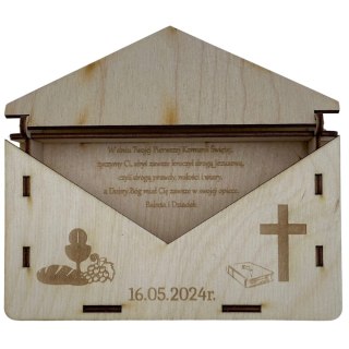 Drewniane Pudełko Koperta Pamiątka I Komunii Świętej Personalizowana Imię