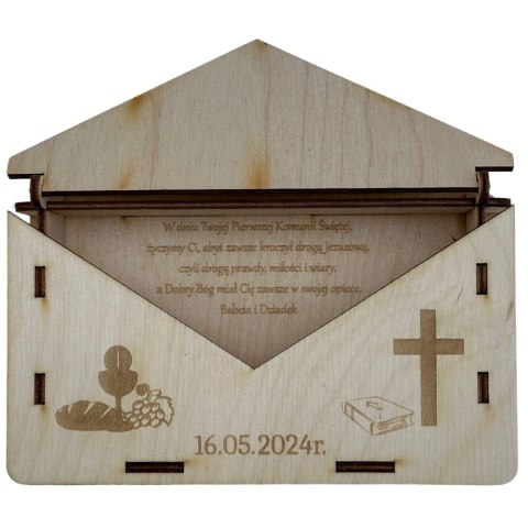 Drewniane Pudełko Koperta Pamiątka I Komunii Świętej Personalizowana Imię