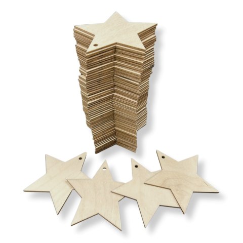 Gwiazdki z Drewna Gwiazdka Drewniana 10 CM 100 szt. Zawieszki DIY z Dziurką