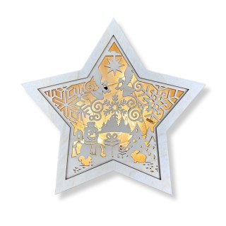 LAMPION Drewniana Gwiazdka ŚWIĄTECZNA Bałwanek ŚWIĘTA Dekor 3D BEZ LAMPEK